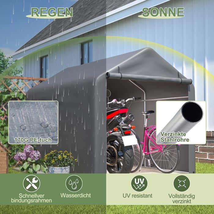 CDISPLAY Caseta de jardín con almacenamiento, 160 × 220 × 165 cm, garaje para bicicletas, refugio multiusos.