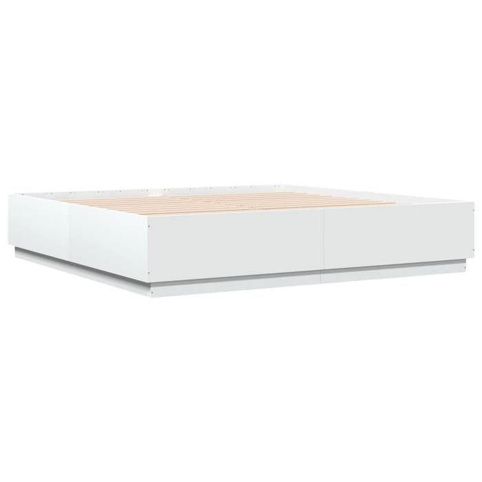 Estructura de cama vidaXL con luces LED, cama doble con somier de láminas, cama para dormitorio de adultos, moderna, blanca, 180x200 cm, 3209590