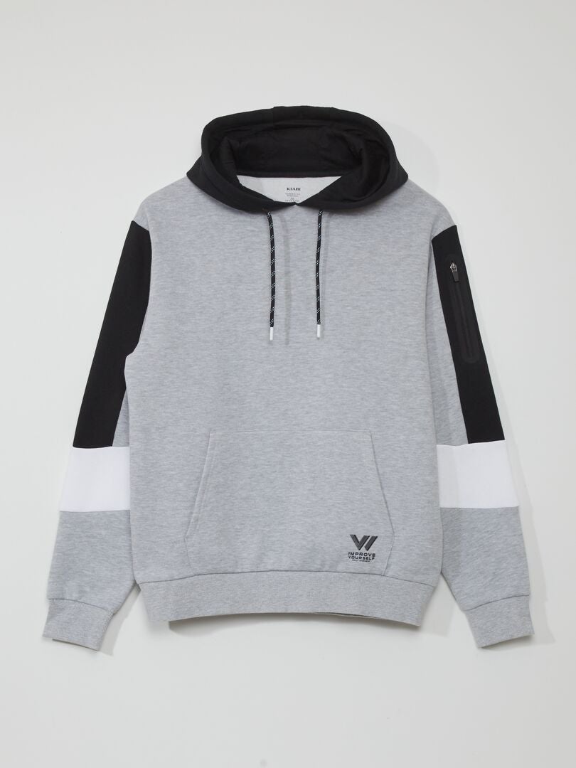 Hoodie met kleurblokken - GRIJS