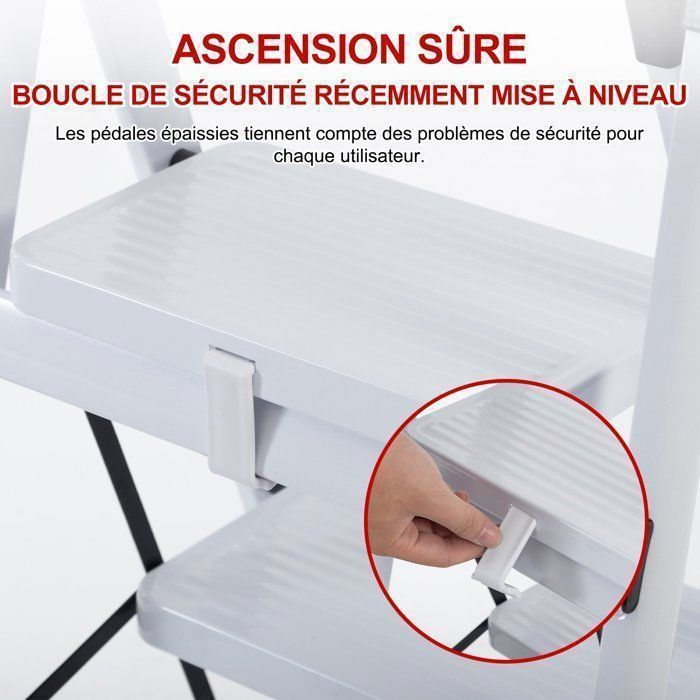 Scala pieghevole a 5 gradini Seven Comfort con pedale antiscivolo - 74×47×139 cm - Scala in acciaio stabile fino a 150 kg - Bianca