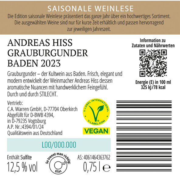 Baden Grauburgunder QbA, 6 flessen van elk 0,75 l