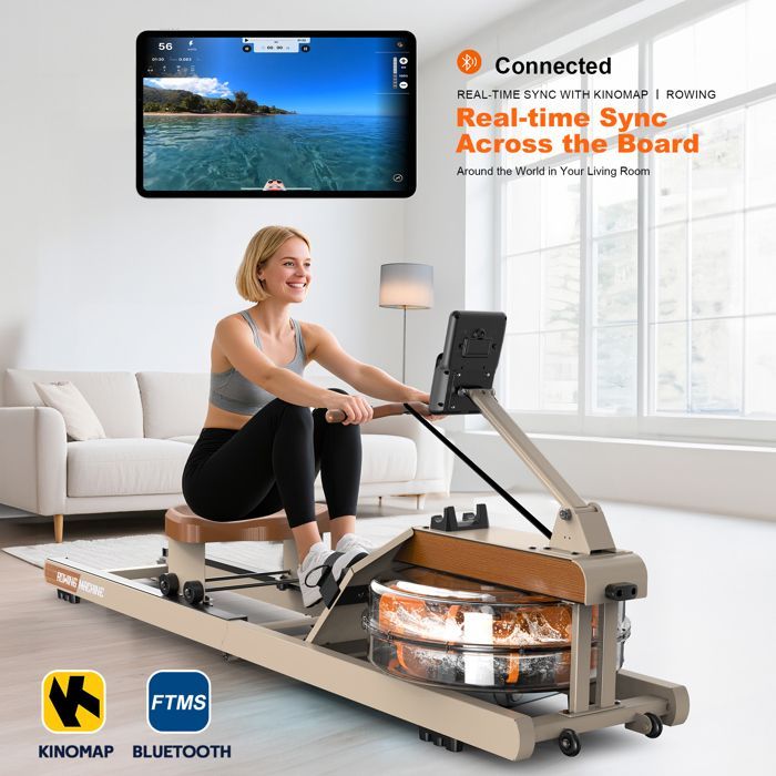 Rameur à eau - ORISYN - Modèle Pliable - Cadre inox 160 kg - Écran Bluetooth Kinomap - 98% pré-assemblé