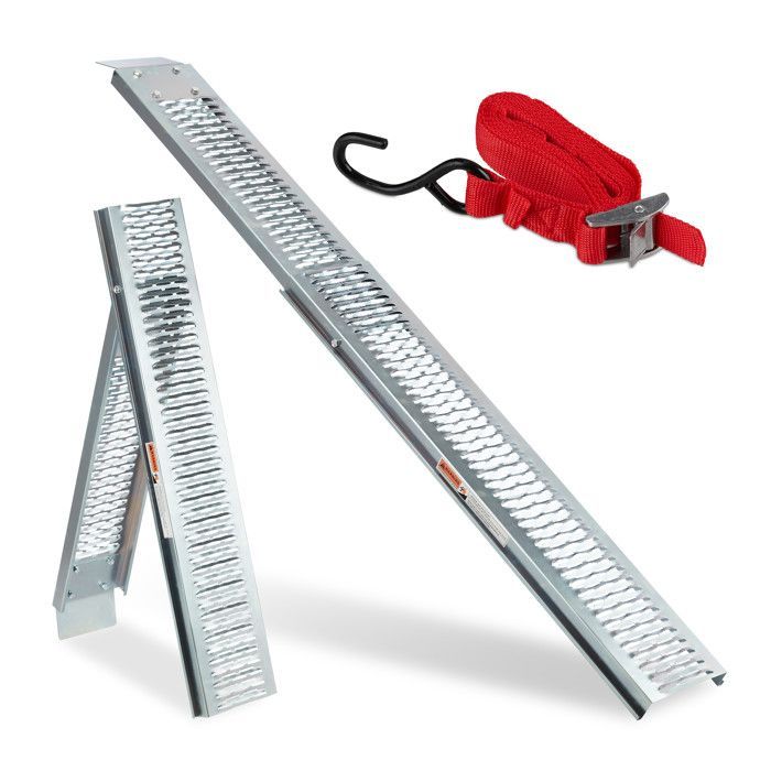 Relaxdays Car Loading Ramp, Foldable, for Mounting Motorcycles, Steel, Maximum Capacity: 225 kg, 2m Long, Silver