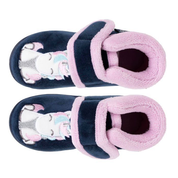 Isotoner Chaussons velours maintien renforcé, fermeture scratch, simple à enfiler marine bébé fille