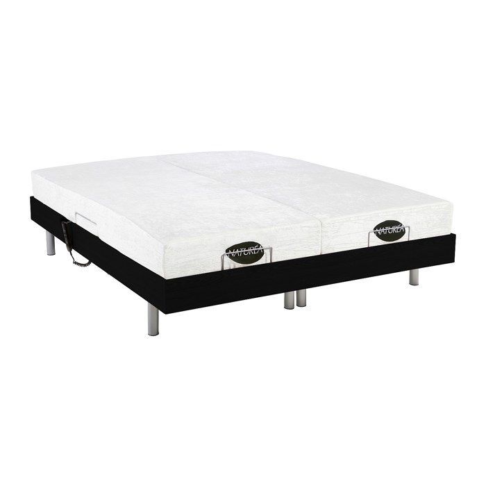 Cama eléctrica de relajación con base de láminas + colchón de espuma viscoelástica y bambú - 2 x 80 x 200 cm - Negra - LYSIS III de NATUREA