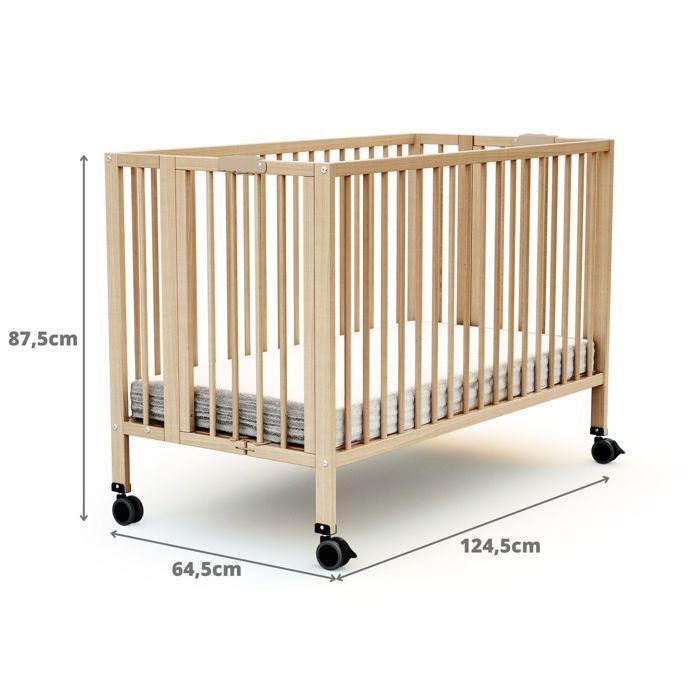 AT4 - FLOW Folding Wooden Baby Cot 60 x 120 cm Varnished Beech - One Size