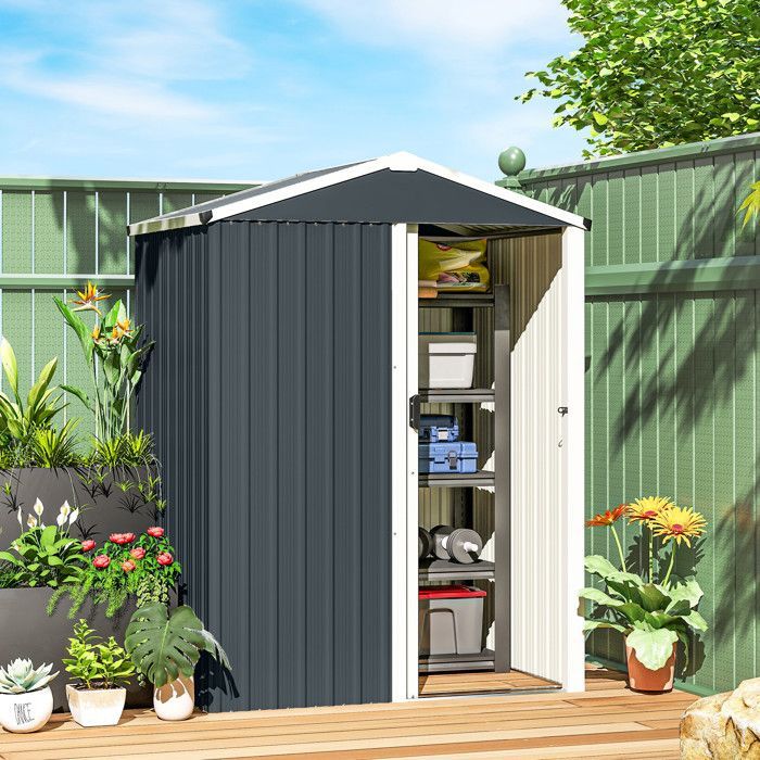 Abri de jardin - Outsunny - 1,2 m² - porte coulissante verrouillable et gants - acier galvanisé - 136 x 87 x 179 cm - gris foncé