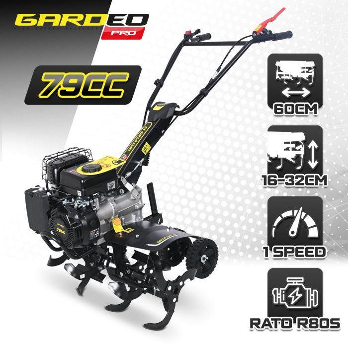 Motocultor de gasolina de eje horizontal de 79 cc - 6 púas - 60 cm de ancho de trabajo