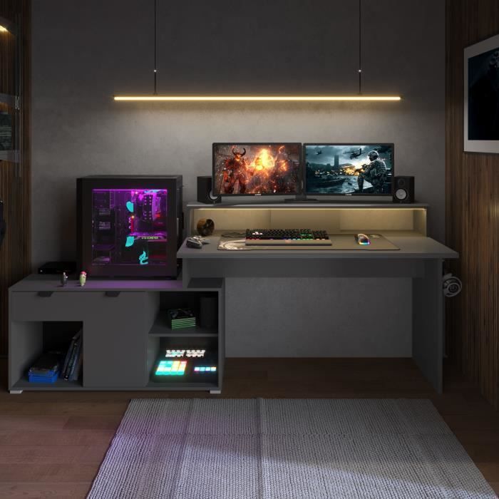 Modulaire hoektafel met LED-verlichting - WORTEX - Schaduwgrijs - 167,7/229,2 x 59,7/109,7 x 94,8 cm - PARISOT
