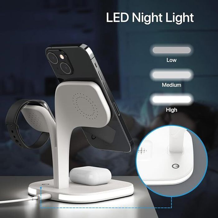 Cargador inalámbrico - Apple - Compatible con iPhone 16/15/14/13/12 - MagSafe - Luz nocturna - 40 g