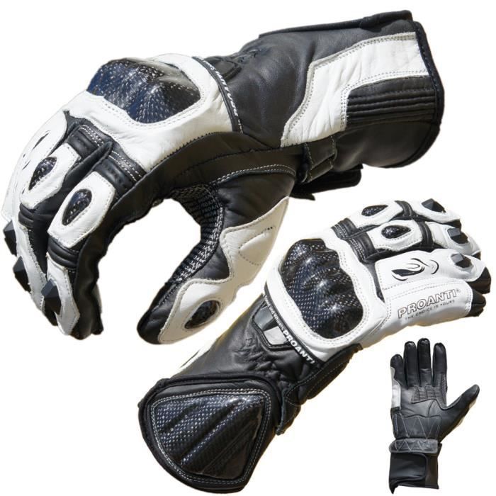PROANTI Pro Racing witte leren motorhandschoenen, CE-gecertificeerd.