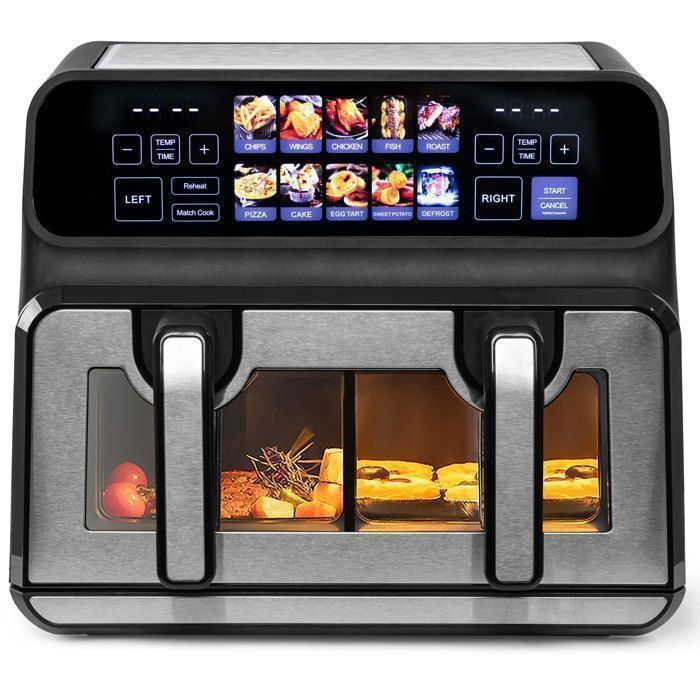 Friteuse sans Huile SIN-802X – Air Fryer Double Cuve 9L avec Séparateur Amovible – Grand Écran Couleur – 10 Programmes – 2200W