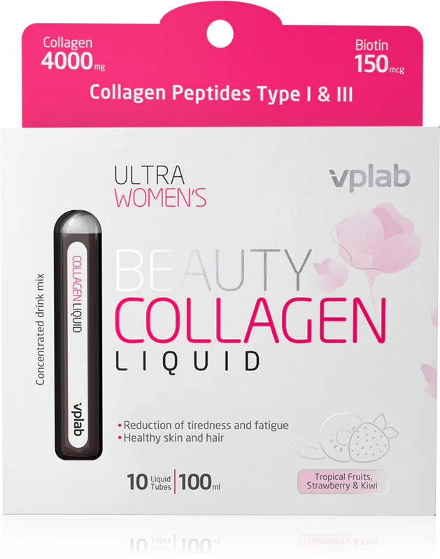 VPLab Beauty Liquid Collagen, een vloeibaar collageen voedingssupplement in ampullen.