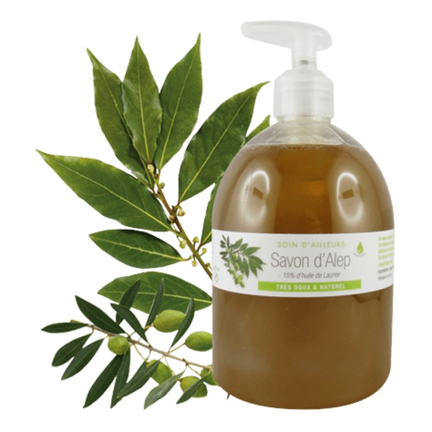 Sapone liquido di Aleppo con il 15% di olio di alloro biologico, 500 ml.