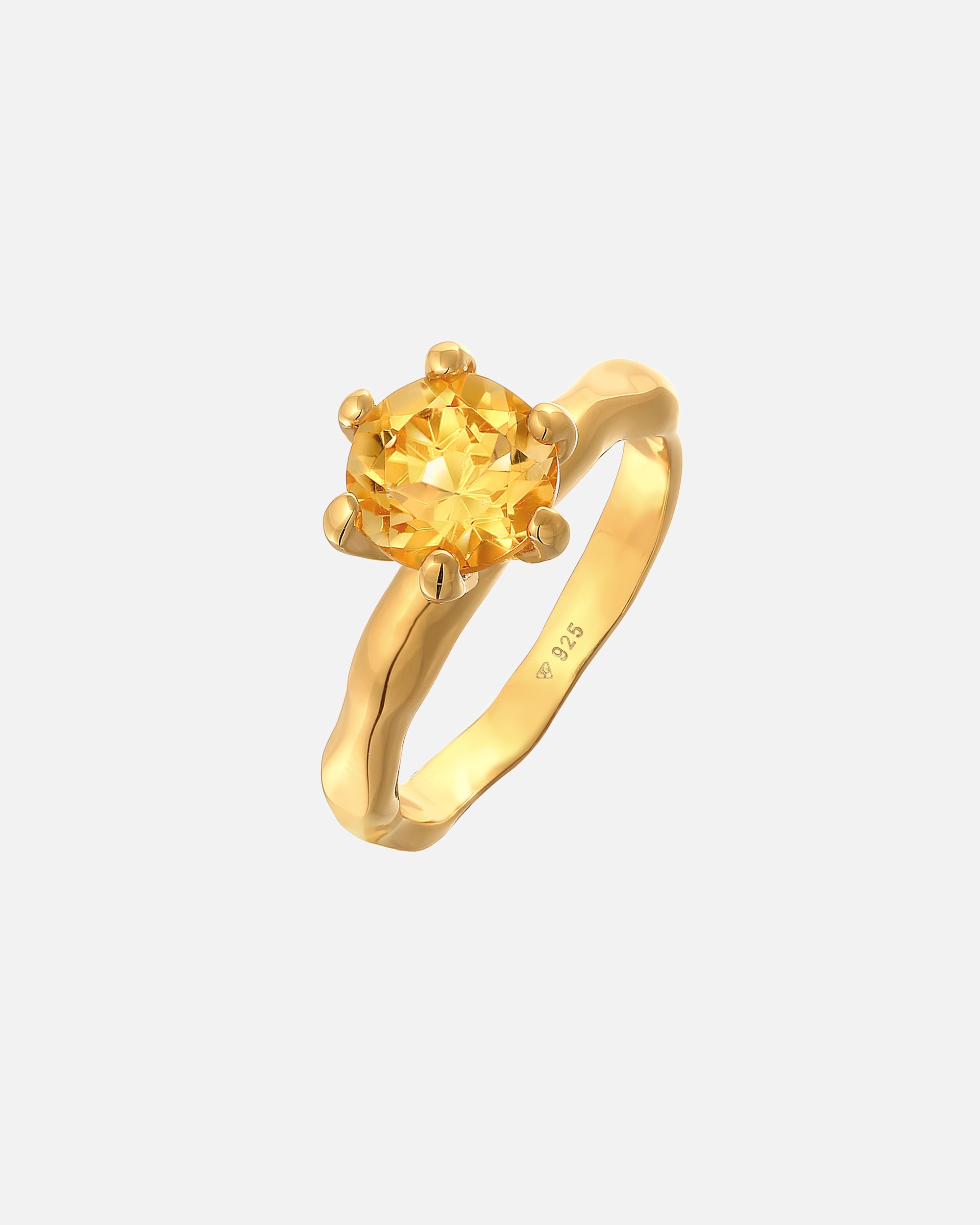 Elli Femmes fiançailles organique Solitaire avec pierre précieuse Citrine en argent sterling 925 plaqué or