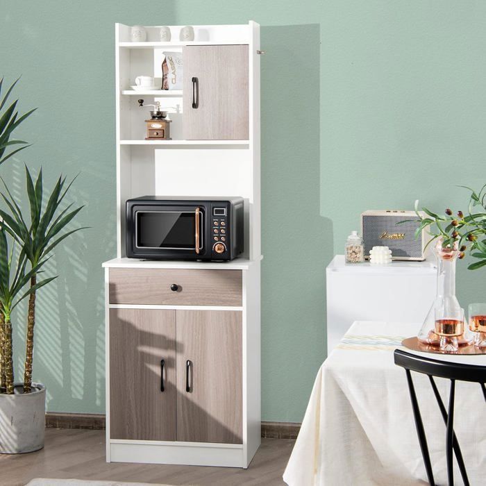 COSTWAY Küchenbuffet mit 3 Türen und 1 Ablagefach, Kabelmanagement, 60 x 40 x 180 cm, Weiß
