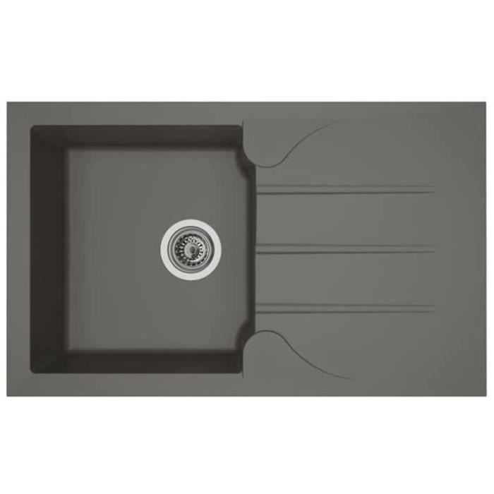 STRADOUR Evier cuisine à encastrer 1 bac + 1 égouttoir Aloa - Résine - 81 x 50 cm - Gris béton