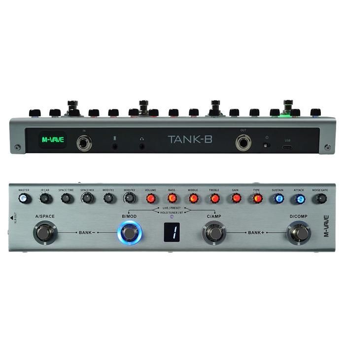 Pedal multiefectos para bajo - RNCYN - Recargable - 36 presets - 9 ranuras de preamplificador - TANK-B - Plateado