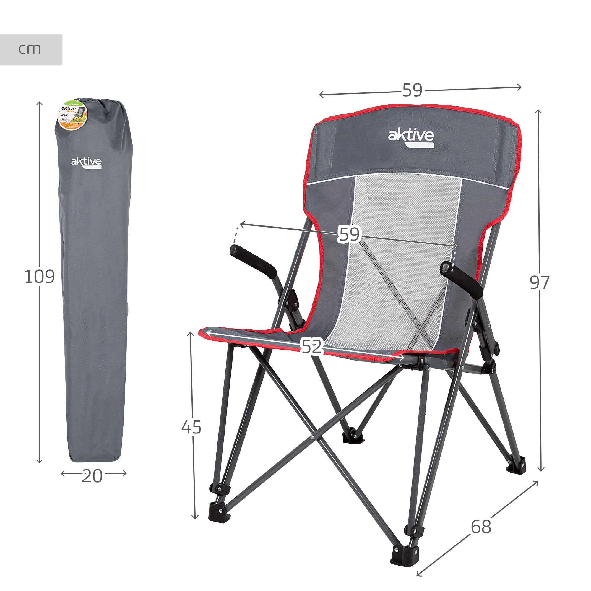  Aktive Anti-Tip Folding Camping Chair with Removable Armrests