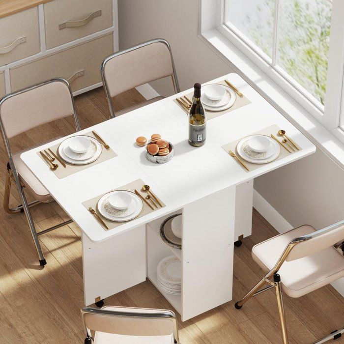 MIPAN.Table à Manger - Table à Manger Pliante Cuisine - Avec roulettes + Compartiment de Rangement -110 * 70 * 78 - Blanc
