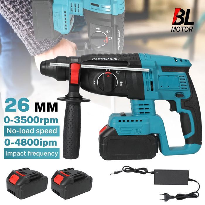 Marteau Perforateur Électrique Sans Fil 1680 W Moteur Brushless, SDS Plus, Perceuse a Percussion avec 4 Fonctions 4800 IPM, 6500 RPM
