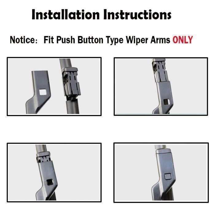 Lot de 3 Balais d'essuie-glace avant + arrière Pour Peugeot 208 2012 2013 2014 2015 2016 2017 2018
