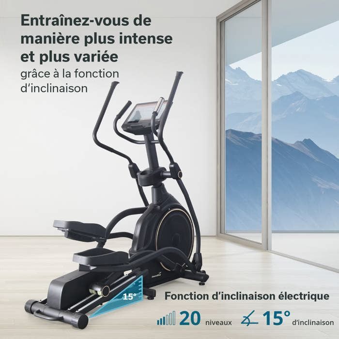 Elíptico Skandika Carbon P30-S Conectado - Tela sensível ao toque - Volante de 30 kg - Inclinação ajustável - Aplicativos pré-instalados