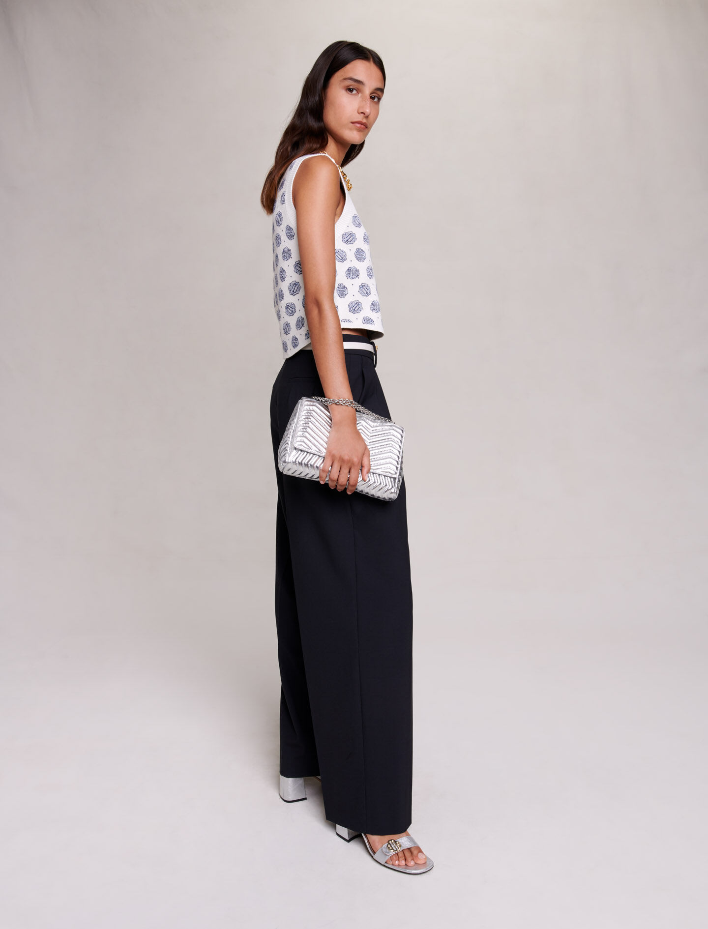 Pantaloni cu croi larg și curea - Negru