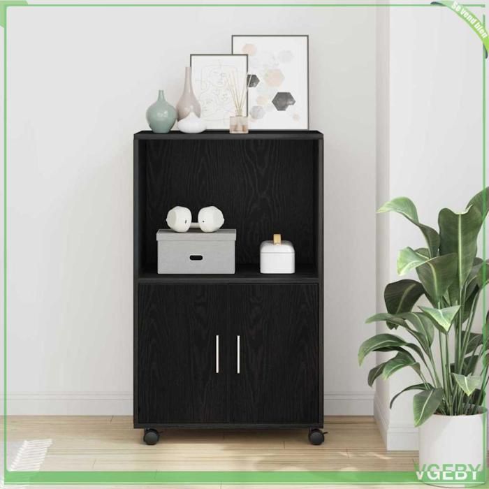 Cabinet Roulant - Chêne noir - 55 x 40 x 91 cm - Bois d'ingénierie - Style industriel