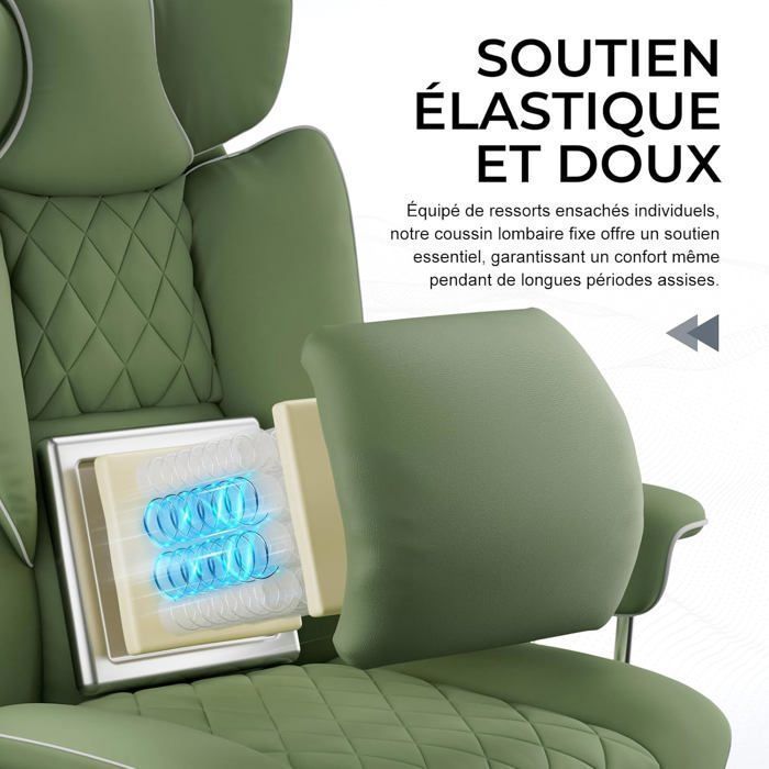 Chaise Gaming, Ergonomique Fauteuil de Bureau avec Support Lombaire à Ressorts ensachés,Vert