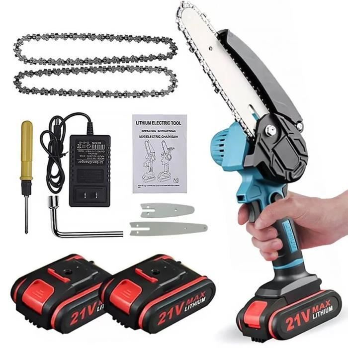 Motosierra mini de 6 pulgadas a batería, motosierra eléctrica inalámbrica con 2 baterías para cortar madera, podar y jardinería.