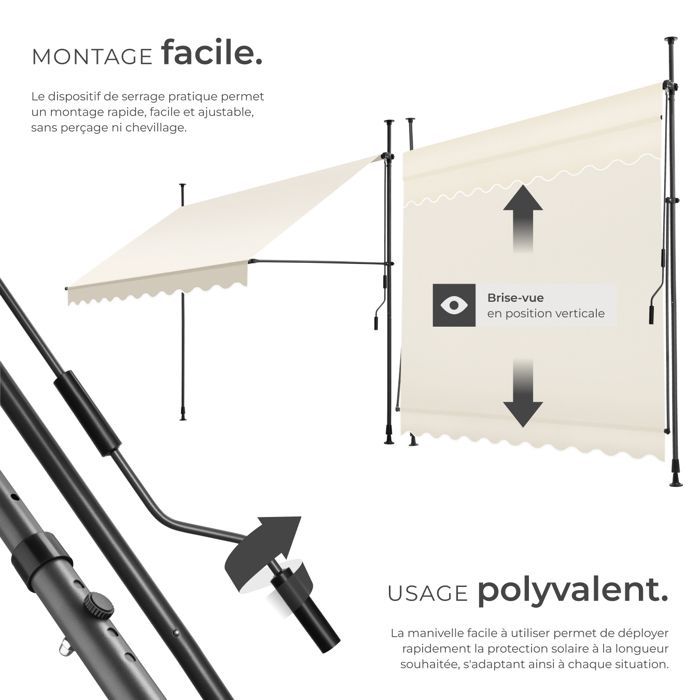 Tenda da giardino - TECTAKE - Tenda a clip senza foratura, con manovella per la regolazione dell'altezza - Beige - 250 x 180 cm