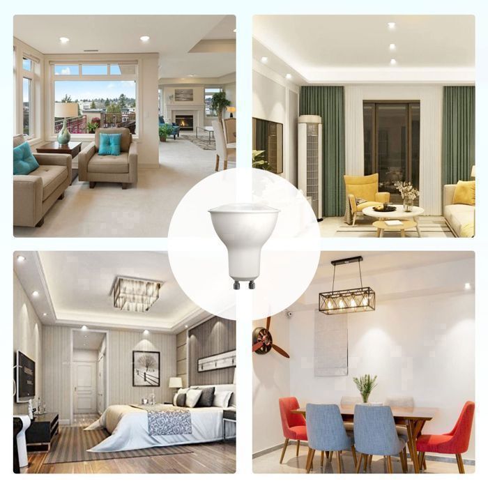 Bombilla LED - GU10 - 5W (equivalente a 80W) - 790LM - 6500K - Blanco neutro - Ángulo de haz de 120° - Clase energética B - 10 unidades