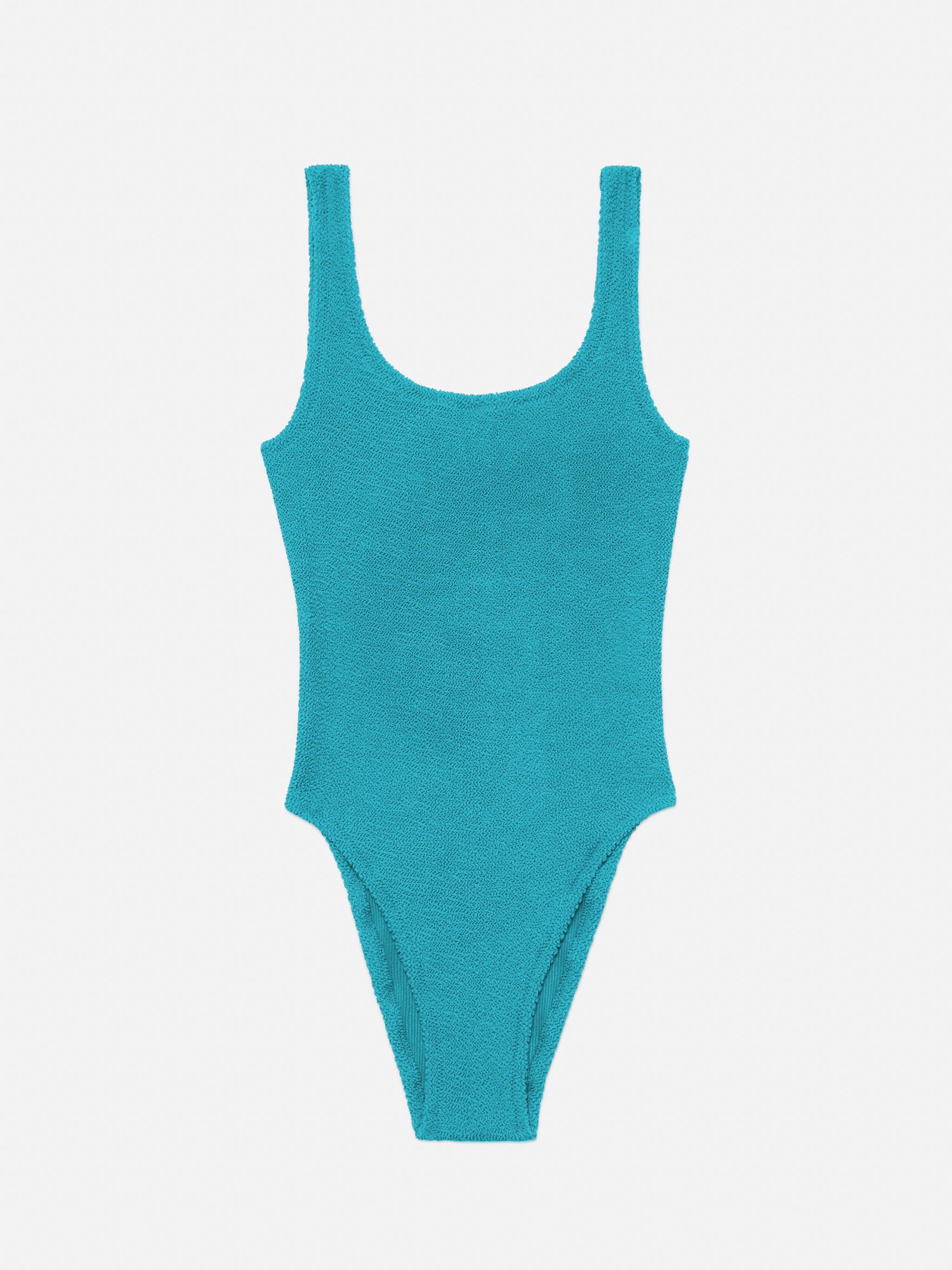 Lora damesbadpak uit één stuk in turquoise Lurex Crinkle.