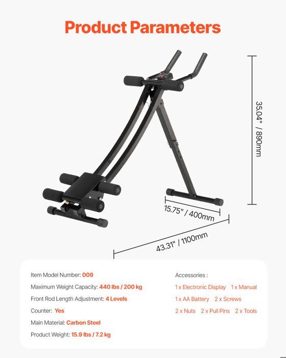 Máquina de entrenamiento abdominal plegable de doble vía VEVOR, de acero, 4 niveles ajustables, capacidad de 200 kg.