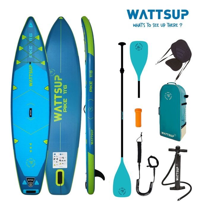 Stand Up Paddle WATTSUP gonflable Pike 11'6 - Mixte - Bleu/ Vert - 1 place - 13,5 kg