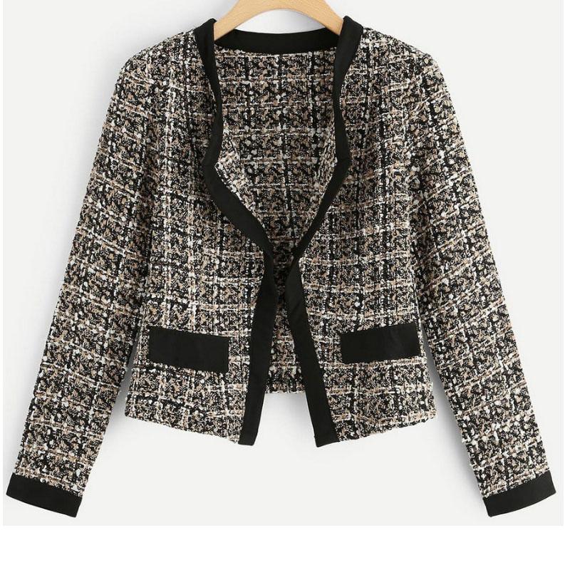 Ensemble tailleur à carreaux pour femme, en tweed torsadé, à franges crantées et boutons féminins, idéal pour l'automne et l'hiver. Veste polyvalente à col rond.