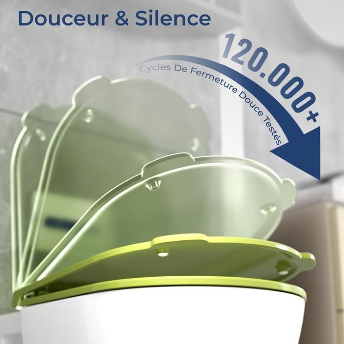 AquaWise Abattant WC Silencieuse Résine Duroplast Cuvette Wc softclose Antibactérienne Rapide à Nettoyer Démontage Facile Vert
