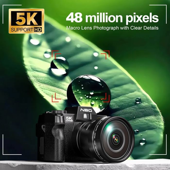 Videocamera digitale NBD 5K per fotografia e vlogging, 48 MP/60 FPS con Wi-Fi e controllo tramite app.