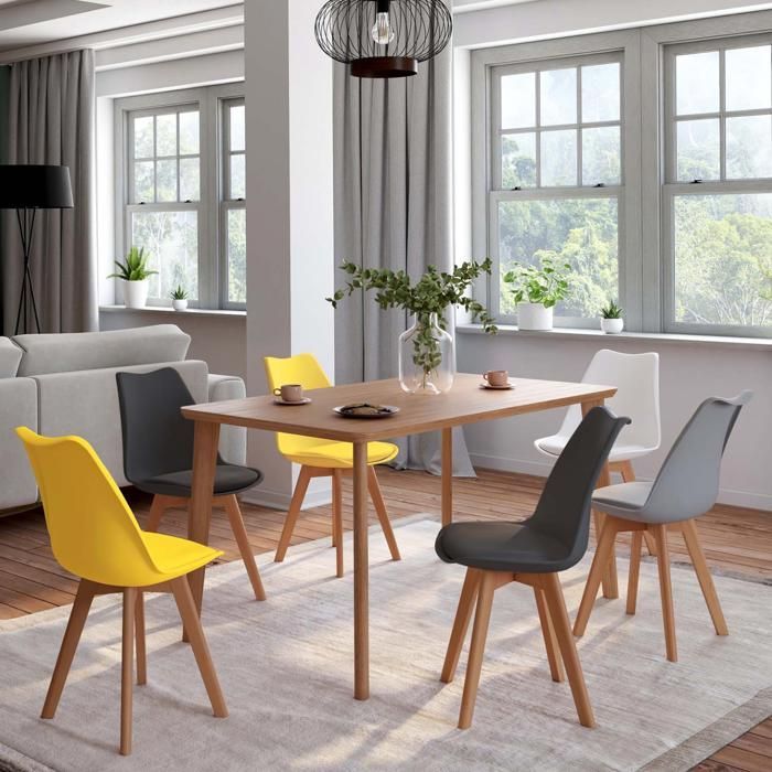 IDMARKET Lot de 6 chaises de salle à manger SARA scandinaves gris clair, blanc, gris foncé x2, jaune x2
