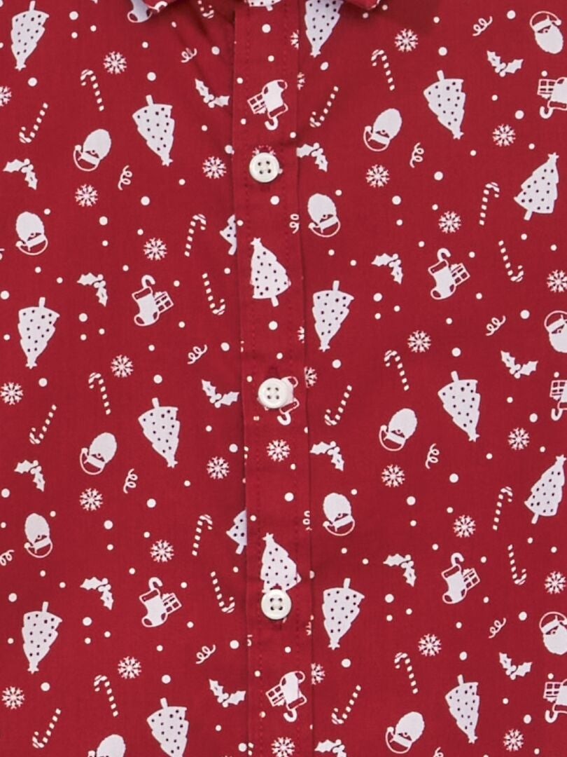 Kerstblouse van poplin met boompjes - ROOD