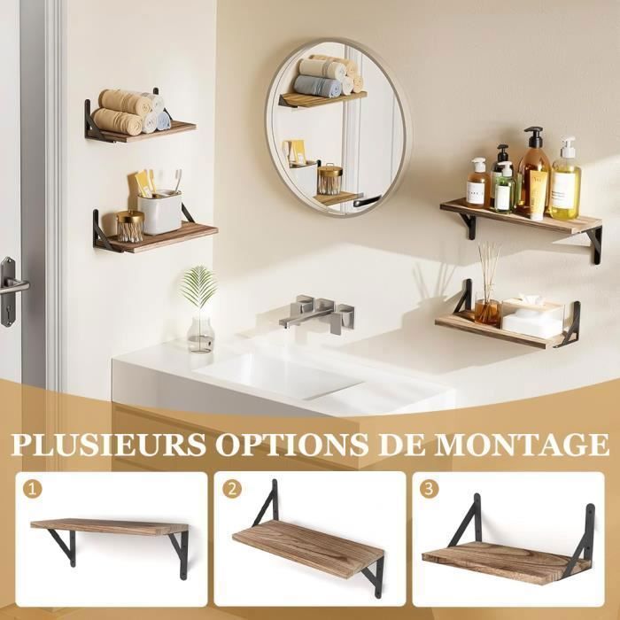 Estantería de pared de madera, juego de 4 estantes metálicos flotantes, carga máxima 20 kg, para sala de estar, dormitorio, oficina, baño o cocina.