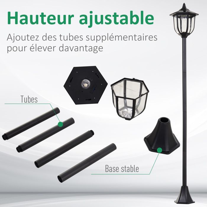 Juego de 2 lámparas solares de pie para exteriores, estilo clásico de farol LED, 60 lúmenes máx., color negro.