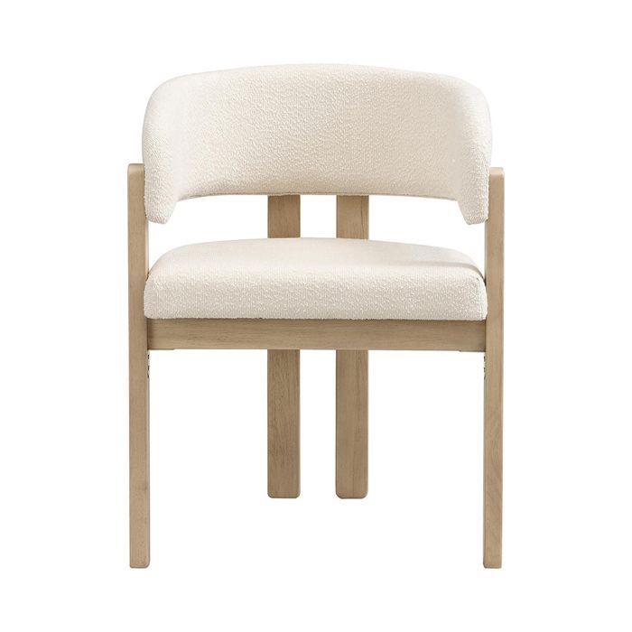 Juego de 4 sillas de comedor con reposabrazos - Sillas de cocina - Tela bouclé - Patas de madera maciza - Natural