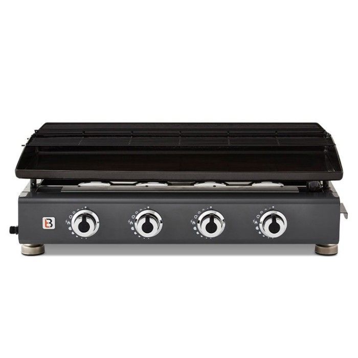 Plancha de gas Silvia IIG Gun Metal de 4 quemadores – BRASERO BY FAVEX – 10 kW – Placa de acero esmaltado – Superficie de 84 x 34 cm – Sirve hasta 12 personas