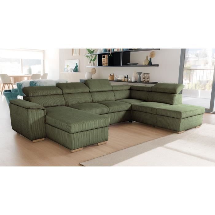 DAYTONA 5-6 seater panoramic corner sofa bed - Khaki corduroy - With storage - W 326 x H 94 x D 216 cm