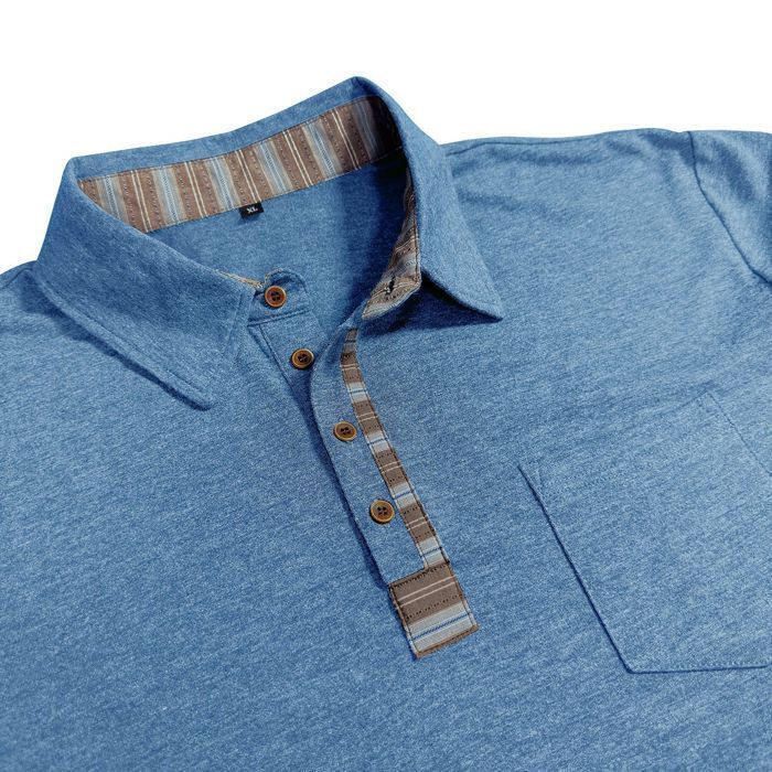 Herren-Poloshirt mit langen Ärmeln, regulärer Passform, mit Tasche, Kontrastfarben, Frühling/Herbst – EU-Größe – Hellblau