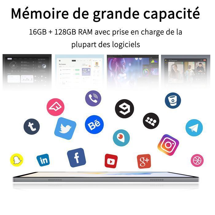 Tablette tactile 10,1 pouces, tablette Android 14, 16 Go RAM 128 Go ROM, IPS 1280*800 HD, 8000 mAh, Type-C, gris.