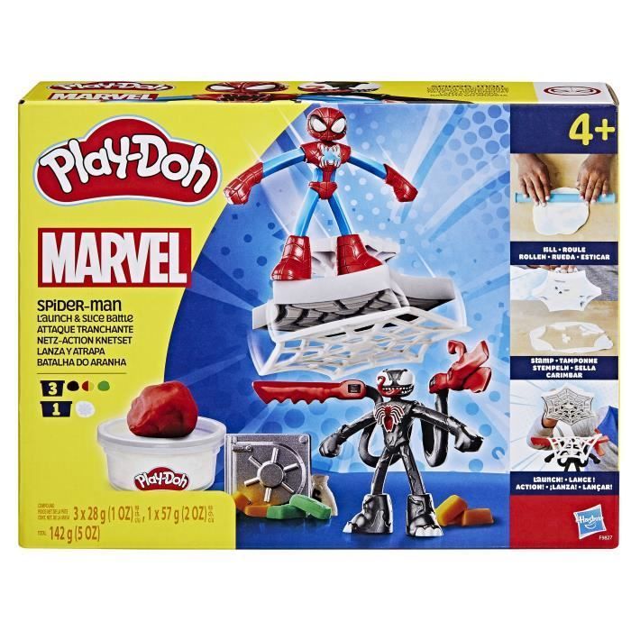 Set Play-Doh Spider-Man, Attacco di Lama con 2 personaggi flessibili, 7 accessori e pasta modellabile, età 4+, Marvel