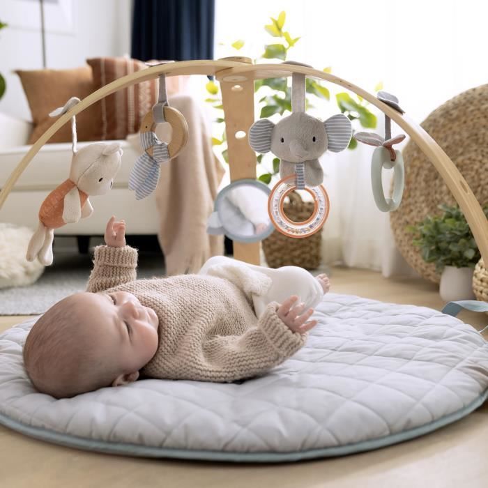 INGENUITY Tapis d'éveil réversible  bébé évolutif - Loamy™ -  pliable, arche de jeu en bois amovible, 5 jouets,cadeau bébé